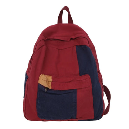 Retro Style Stitching Canvas School Backpack Women Backpacks For Students Casual Female Bags Child Girl School Bags Travel