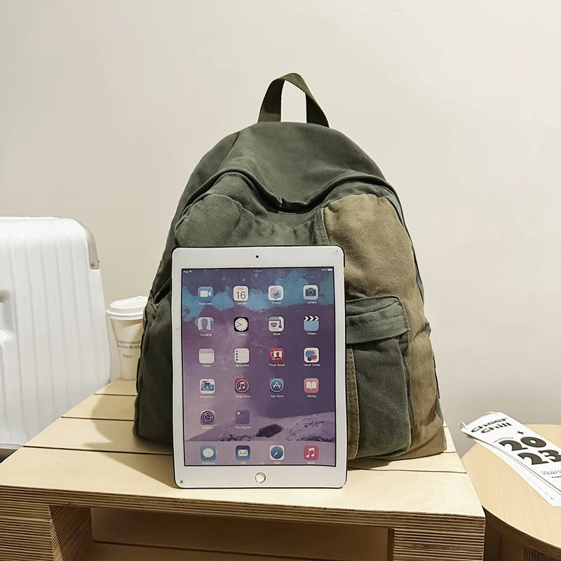 Retro Style Stitching Canvas School Backpack Women Backpacks For Students Casual Female Bags Child Girl School Bags Travel