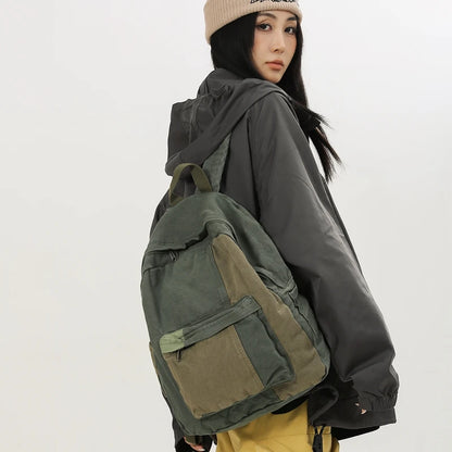Retro Style Stitching Canvas School Backpack Women Backpacks For Students Casual Female Bags Child Girl School Bags Travel