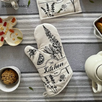 Retro Style Thickening Non-slip Glove Oven Glove Heatproof Mitten Household Kitchen Cooking Microwave Oven Mitt Insulated