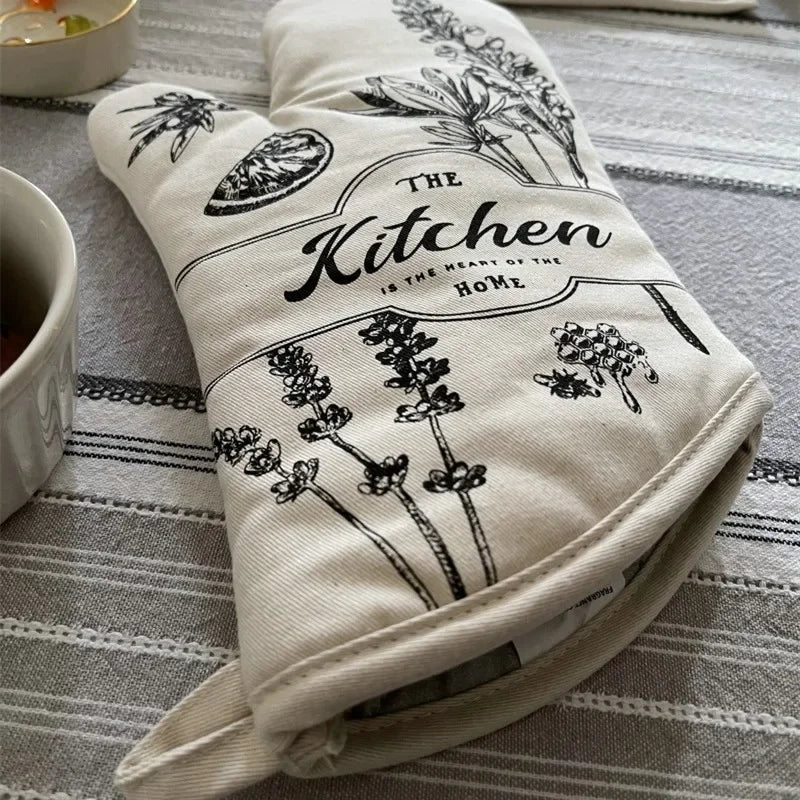 Retro Style Thickening Non-slip Glove Oven Glove Heatproof Mitten Household Kitchen Cooking Microwave Oven Mitt Insulated