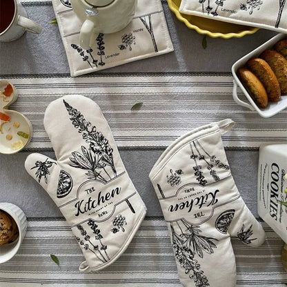 Retro Style Thickening Non-slip Glove Oven Glove Heatproof Mitten Household Kitchen Cooking Microwave Oven Mitt Insulated
