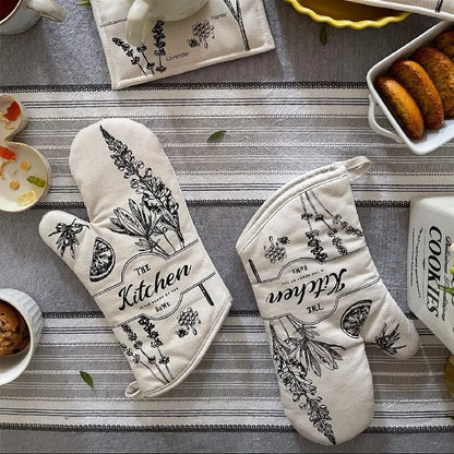 Retro Style Thickening Non-slip Glove Oven Glove Heatproof Mitten Household Kitchen Cooking Microwave Oven Mitt Insulated