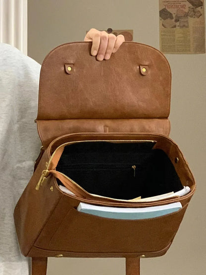 Retro Style Women Backpack Handbags Female Students Artificial Leather Messenger Bags Bookbags Laptop Briefcase