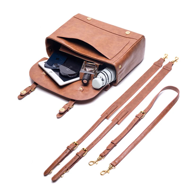 Retro Style Women Backpack Handbags Female Students Artificial Leather Messenger Bags Bookbags Laptop Briefcase