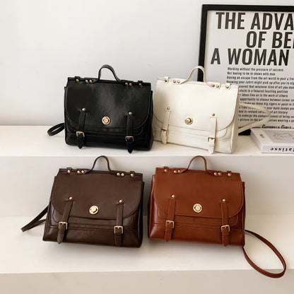 Retro Style Women Backpacks Handbags Female Lady OL Artificial Leather Metal buckle Shoulder Bags