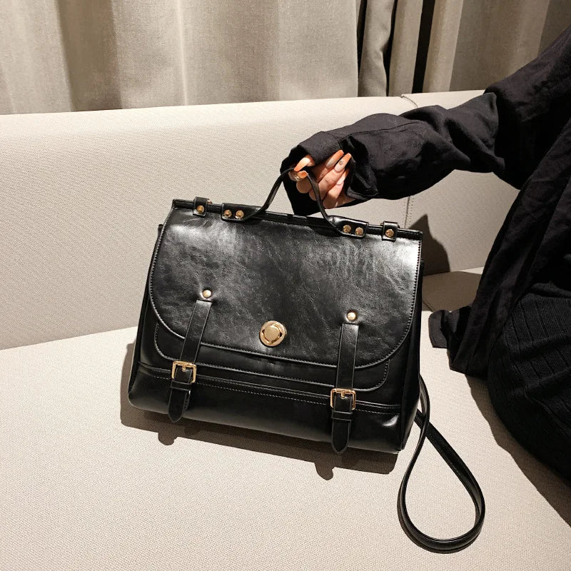 Retro Style Women Backpacks Handbags Female Lady OL Artificial Leather Metal buckle Shoulder Bags