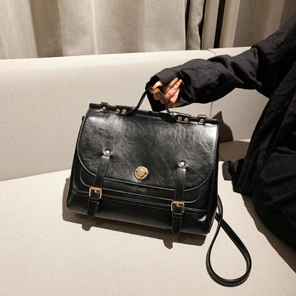 Retro Style Women Backpacks Handbags Female Lady OL Artificial Leather Metal buckle Shoulder Bags