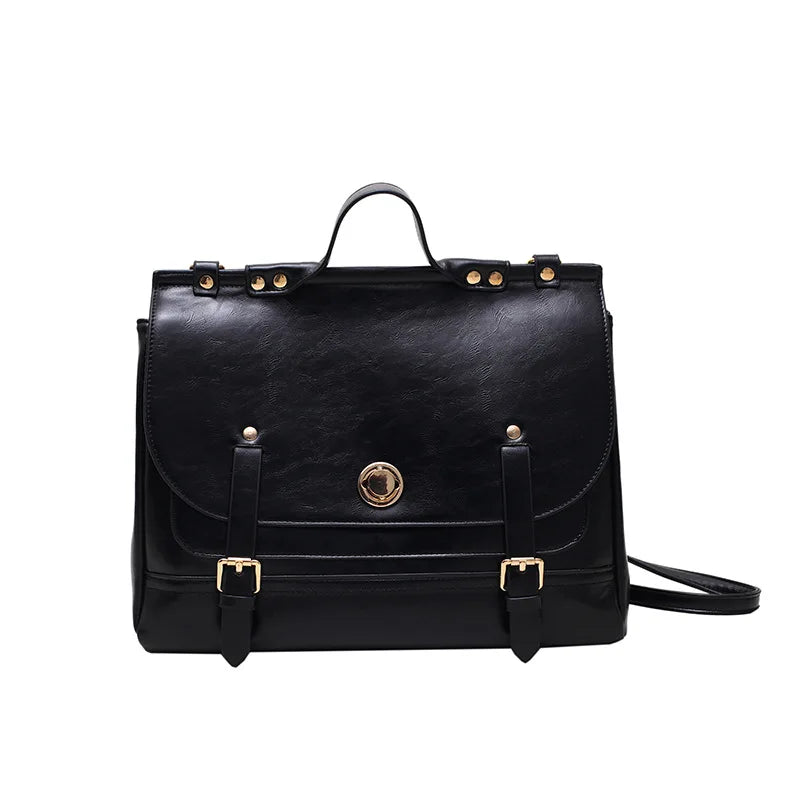 Retro Style Women Backpacks Handbags Female Lady OL Artificial Leather Metal buckle Shoulder Bags