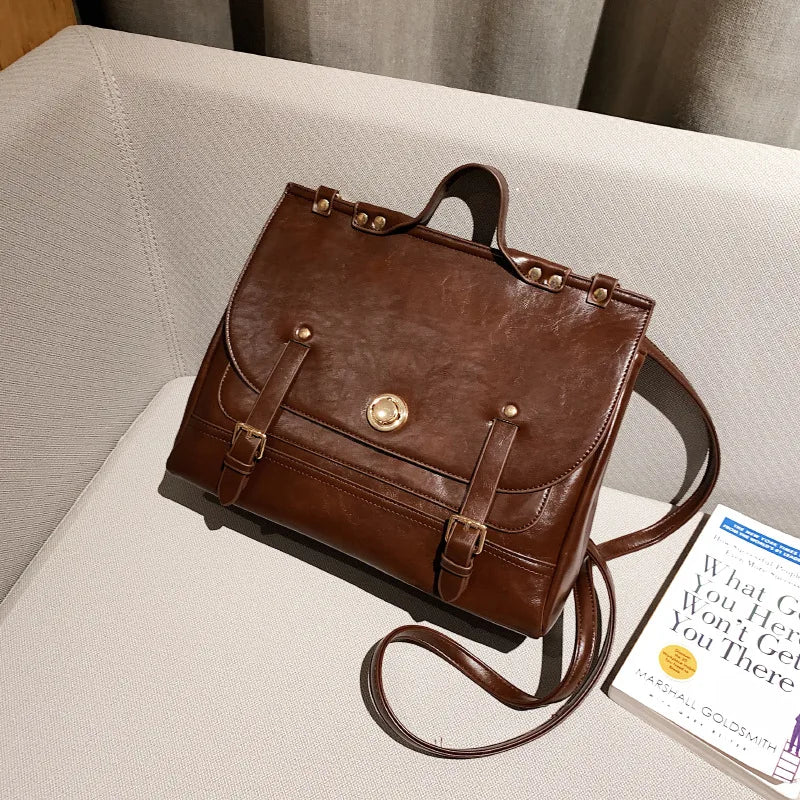Retro Style Women Backpacks Handbags Female Lady OL Artificial Leather Metal buckle Shoulder Bags