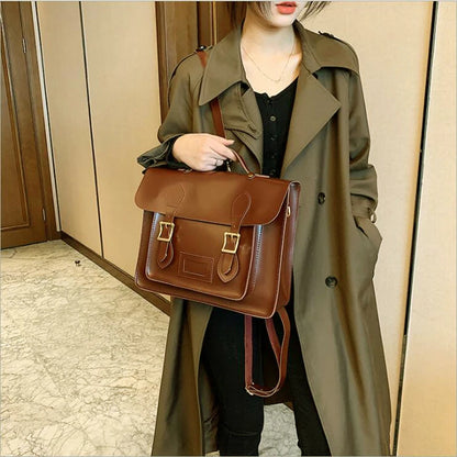 Retro Style Women Backpacks Office Lady Artificial Leather Flap Pocket Messenger Bags Briefcase Bookbags