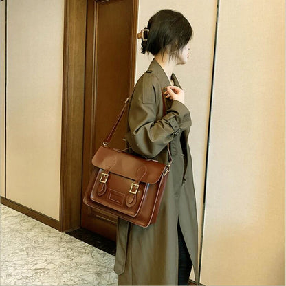 Retro Style Women Backpacks Office Lady Artificial Leather Flap Pocket Messenger Bags Briefcase Bookbags