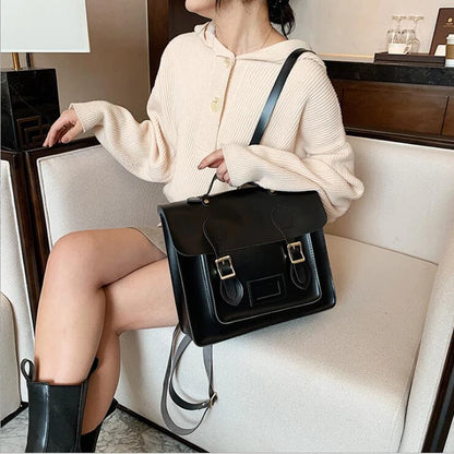 Retro Style Women Backpacks Office Lady Artificial Leather Flap Pocket Messenger Bags Briefcase Bookbags
