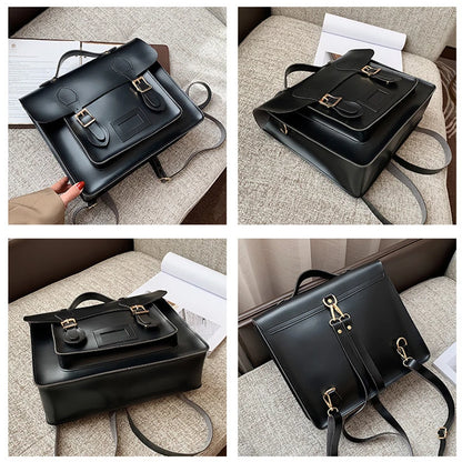Retro Style Women Backpacks Office Lady Artificial Leather Flap Pocket Messenger Bags Briefcase Bookbags