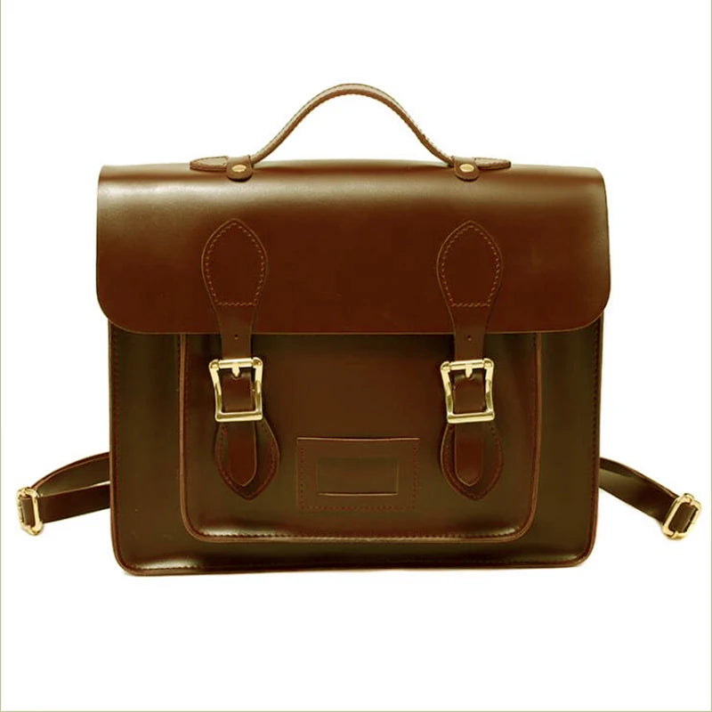 Retro Style Women Backpacks Office Lady Artificial Leather Flap Pocket Messenger Bags Briefcase Bookbags