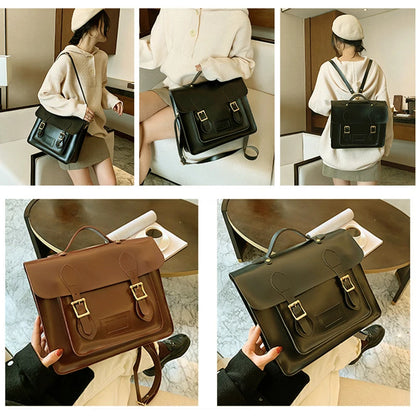 Retro Style Women Backpacks Office Lady Artificial Leather Flap Pocket Messenger Bags Briefcase Bookbags