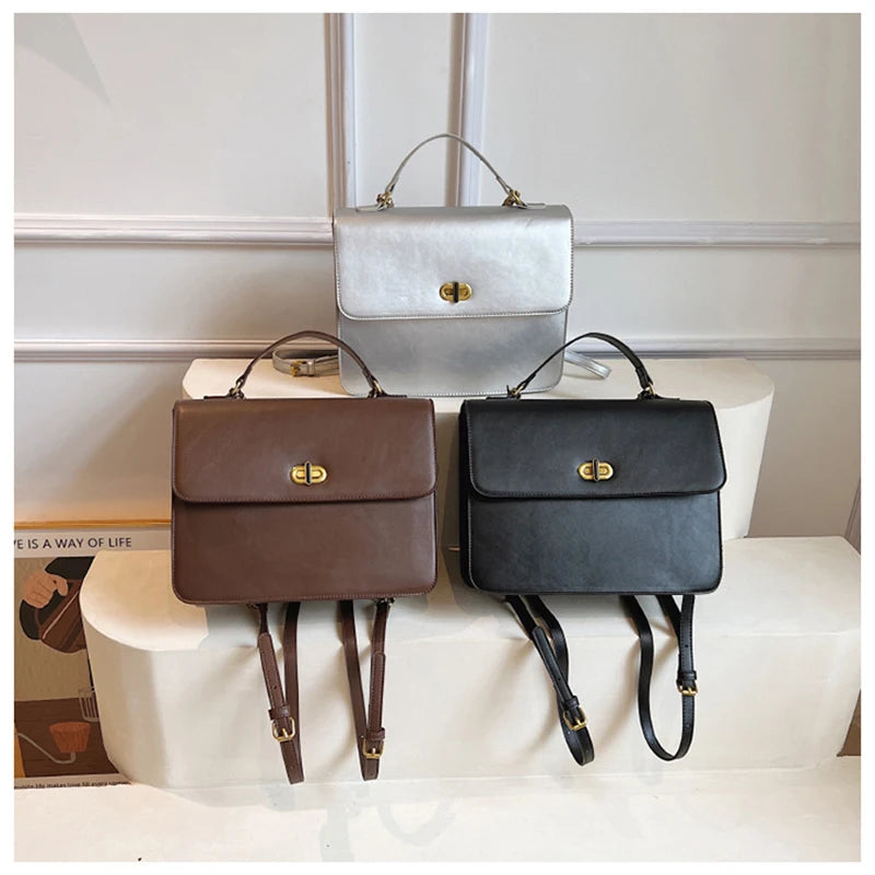 Retro Style Women Chain Mormcore Backpacks Girl HandBags Briefcase Silvery Messenger Bags