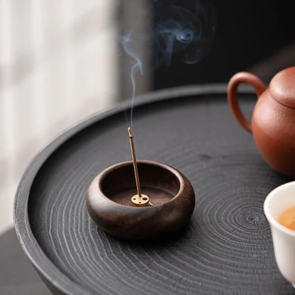 Retro Walnut Pan Style Incense Holder Small Diffuser Household Scented Aromatic Candles Holder Tea Items Accessories Craft