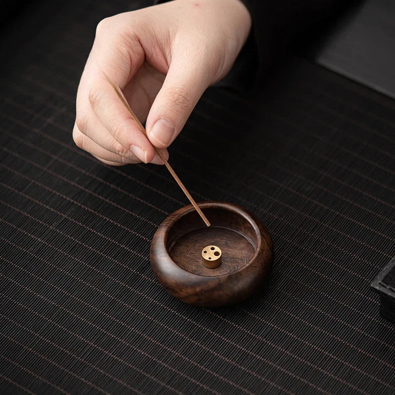 Retro Walnut Pan Style Incense Holder Small Diffuser Household Scented Aromatic Candles Holder Tea Items Accessories Craft