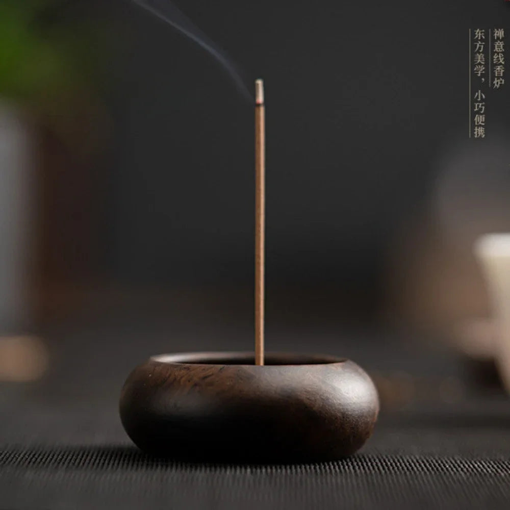 Retro Walnut Pan Style Incense Holder Small Diffuser Household Scented Aromatic Candles Holder Tea Items Accessories Craft