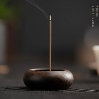 Retro Walnut Pan Style Incense Holder Small Diffuser Household Scented Aromatic Candles Holder Tea Items Accessories Craft