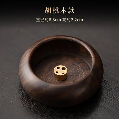 Retro Walnut Pan Style Incense Holder Small Diffuser Household Scented Aromatic Candles Holder Tea Items Accessories Craft