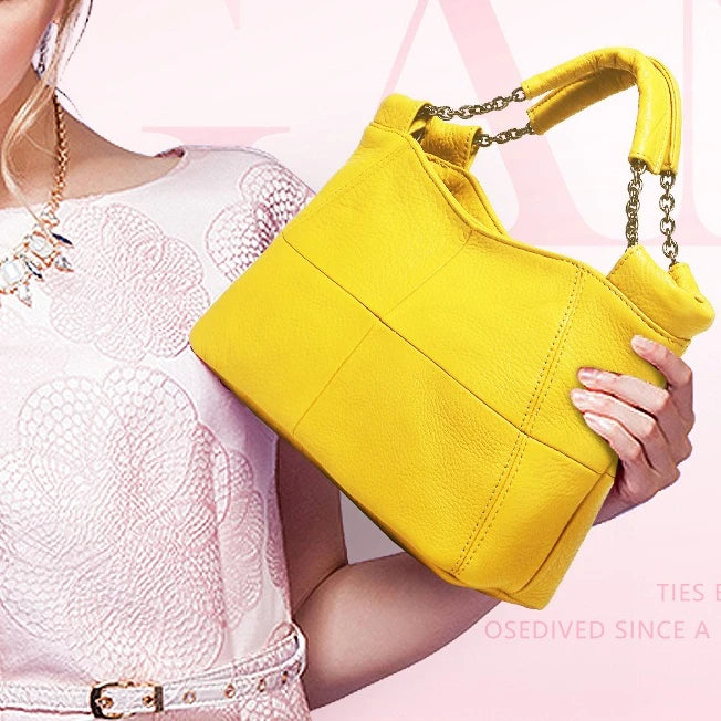 Retro Women Portable Shoulder Underarm Tote Bag 2024 New Genuine Leather Top-Handle Bags Fashion Chains Purses Clutch Female