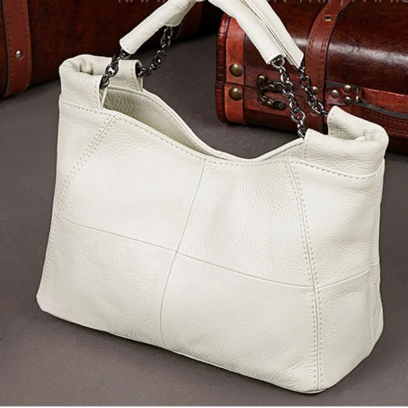 Retro Women Portable Shoulder Underarm Tote Bag 2024 New Genuine Leather Top-Handle Bags Fashion Chains Purses Clutch Female