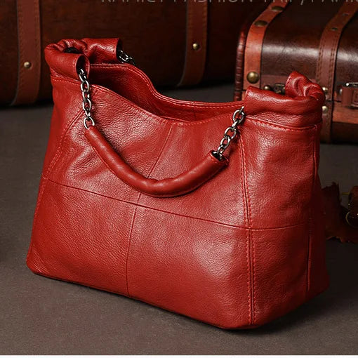 Retro Women Portable Shoulder Underarm Tote Bag 2024 New Genuine Leather Top-Handle Bags Fashion Chains Purses Clutch Female