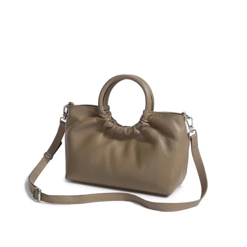 Retro Women Tote Bags Fashion Ruched Circular Handle Handbags Female Solid Elegant Commuter Large Capacity Purses Clutch Bolsa