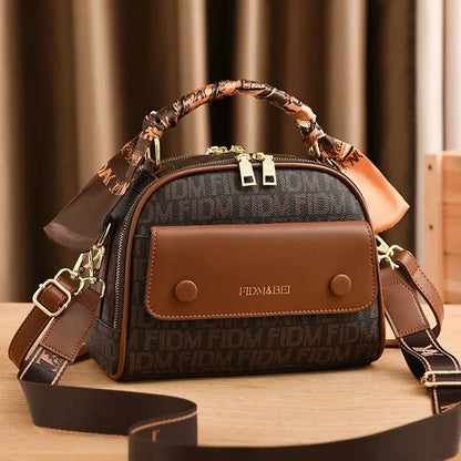 Retro Women's Shoulder Fashion Letter Printing PU Leather Ladies Handbag Large Capacity Casual Crossbody Bag