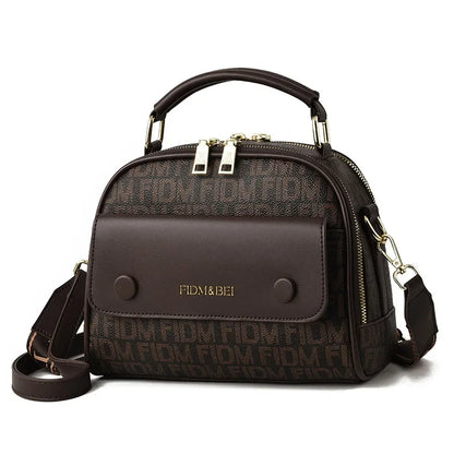 Retro Women's Shoulder Fashion Letter Printing PU Leather Ladies Handbag Large Capacity Casual Crossbody Bag