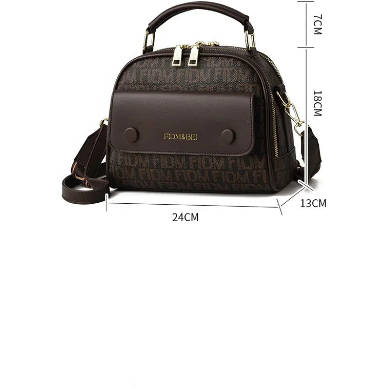 Retro Women's Shoulder Fashion Letter Printing PU Leather Ladies Handbag Large Capacity Casual Crossbody Bag