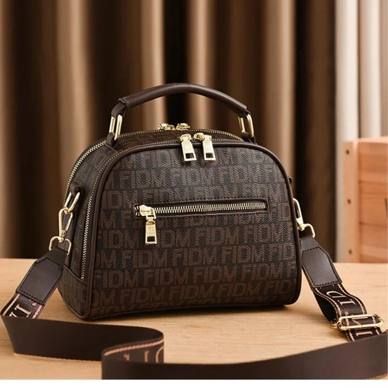 Retro Women's Shoulder Fashion Letter Printing PU Leather Ladies Handbag Large Capacity Casual Crossbody Bag