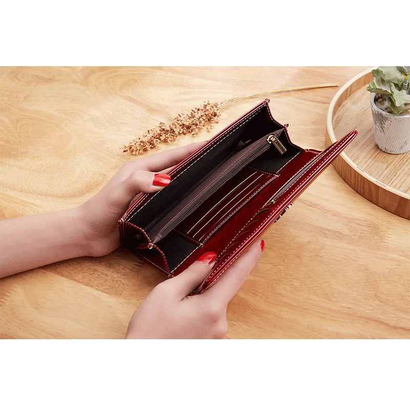 Retro Women's Wallet Oil Wax PU Leather Long Card Holder Soft Wallets for Women Large Capacity Girls Clutch Purse Ladies Wallet