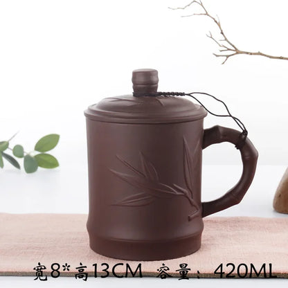 Retro Yixing Mug with Lid Peach Bamboo Purple Clay Tea Cup 400ml Teacup Office Zisha Tea Mug Traditional Chinese Teaware