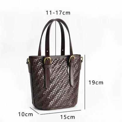 Retro autumn/winter new leather crossbody bag Women's head layer cowhide hand-woven shoulder handbag for women
