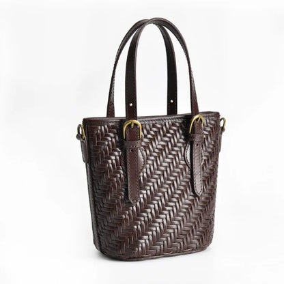 Retro autumn/winter new leather crossbody bag Women's head layer cowhide hand-woven shoulder handbag for women