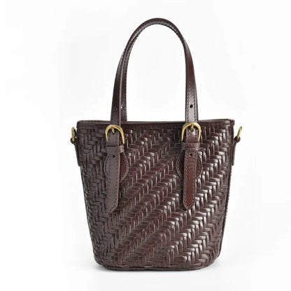 Retro autumn/winter new leather crossbody bag Women's head layer cowhide hand-woven shoulder handbag for women
