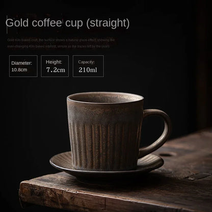 Retro coffee cup set Japanese ceramic high-end with saucer ins wind handmade creative stoneware milk breakfast cup