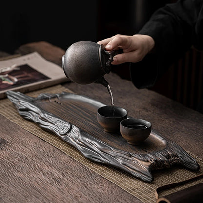 Retro creative stoneware dry soaking tray ceramic small tea table imitation withered wood tea tray Japanese style simple tray