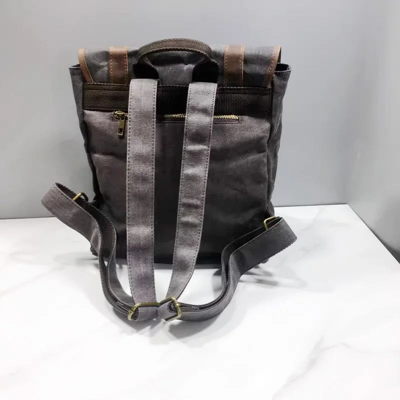 Retro splash proof oil wax canvas men's and women's handbags universal computer travel backpack