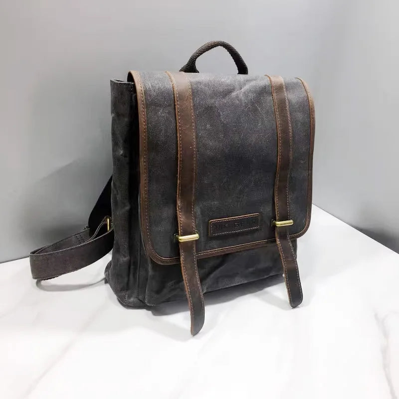 Retro splash proof oil wax canvas men's and women's handbags universal computer travel backpack