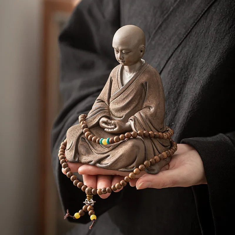 Retro style Ceramic Little Monk High-end purple Sand art Sculpture Home Room Office Tea Room Desktop Decorative Figure Statue