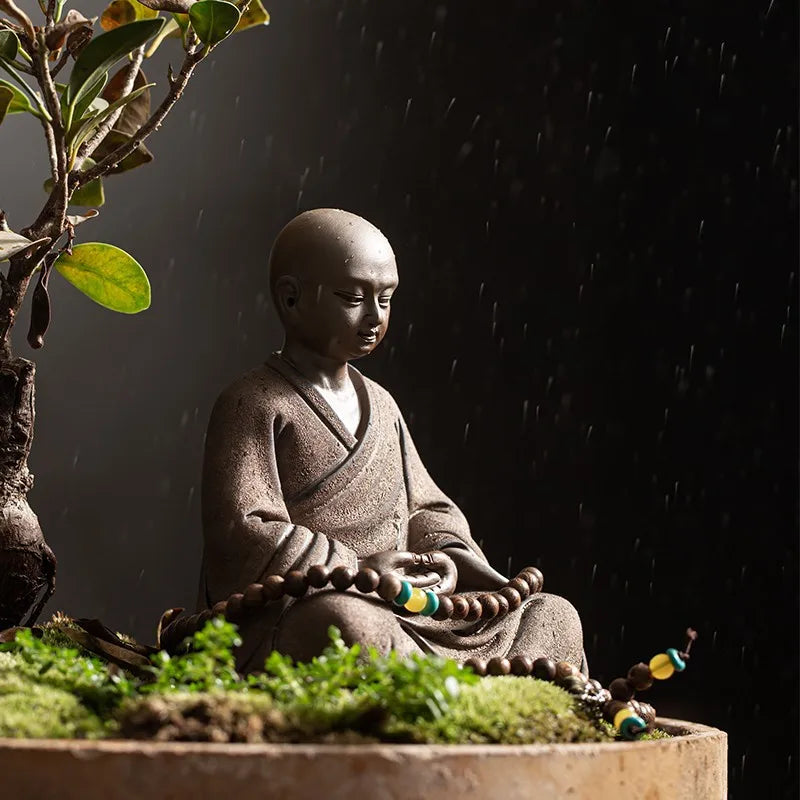 Retro style Ceramic Little Monk High-end purple Sand art Sculpture Home Room Office Tea Room Desktop Decorative Figure Statue