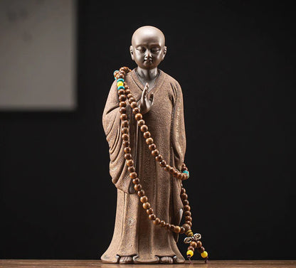 Retro style Ceramic Little Monk High-end purple Sand art Sculpture Home Room Office Tea Room Desktop Decorative Figure Statue