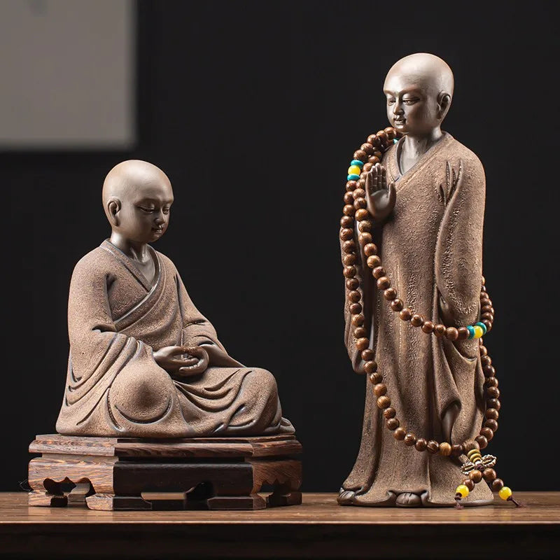 Retro style Ceramic Little Monk High-end purple Sand art Sculpture Home Room Office Tea Room Desktop Decorative Figure Statue