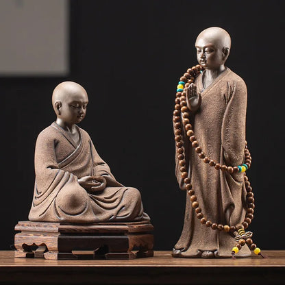 Retro style Ceramic Little Monk High-end purple Sand art Sculpture Home Room Office Tea Room Desktop Decorative Figure Statue