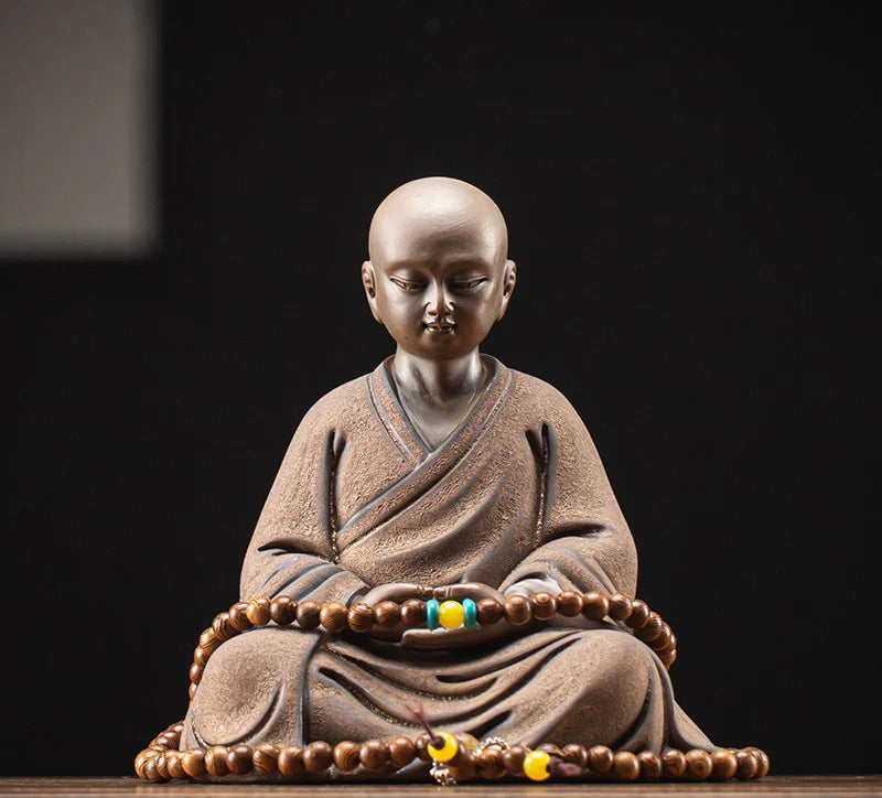 Retro style Ceramic Little Monk High-end purple Sand art Sculpture Home Room Office Tea Room Desktop Decorative Figure Statue