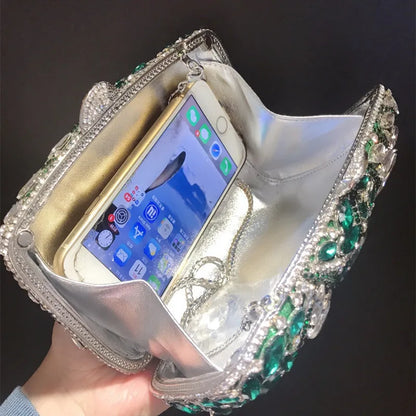 Rhinestone Crystal Clutch Purse Gold Metal Evening Wedding Bridesmaid Handbags New100% Handmade Women Diamond Bags